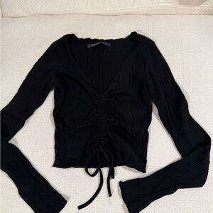 Fox Black Long Sleeve Ruched Top
